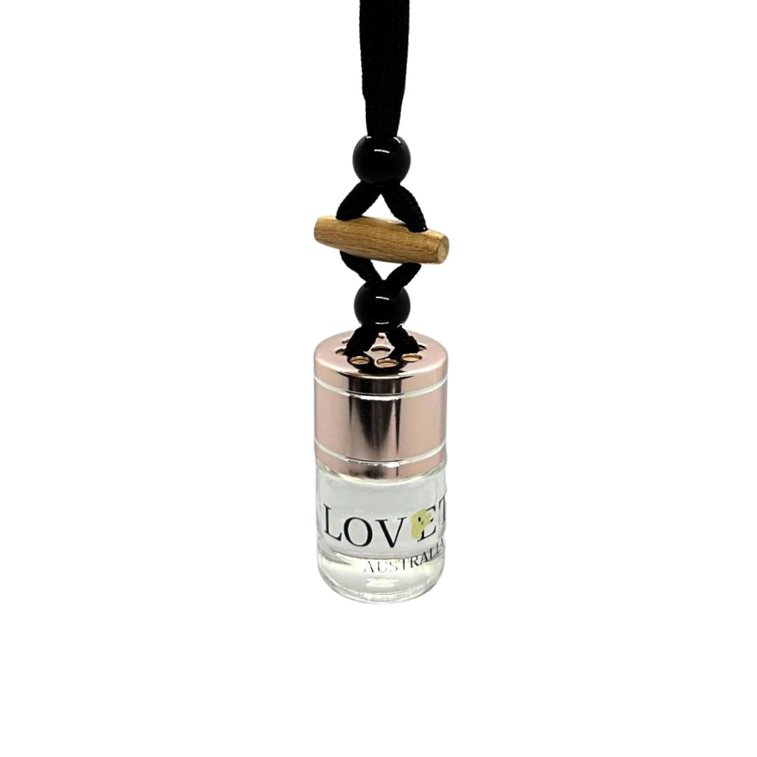 Car diffuser hanging with unique rose fragrance created by LOVETH Australia called Amatissima.